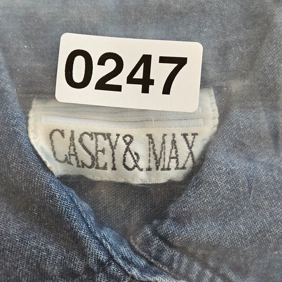 Vintage Casey & Max Women Denim Shirt Size M Blue Embroidered Floral Long Sleeve - Picture 14 of 14